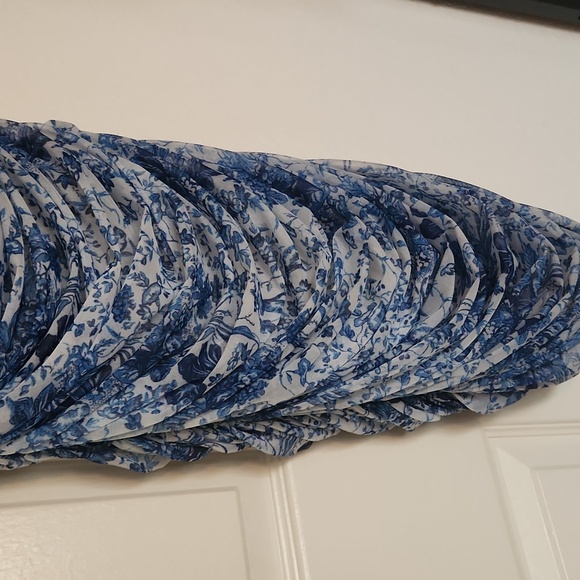 House Of CB Ella Blue + White Ruched Organza Mesh Mini dress Medium